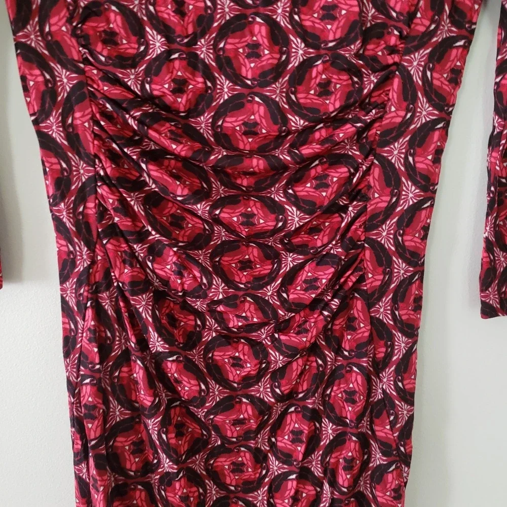 Tory‎ Burch Ruched Sheath Statement Dress SMALL Preppy Chic Career Stretch Artsy